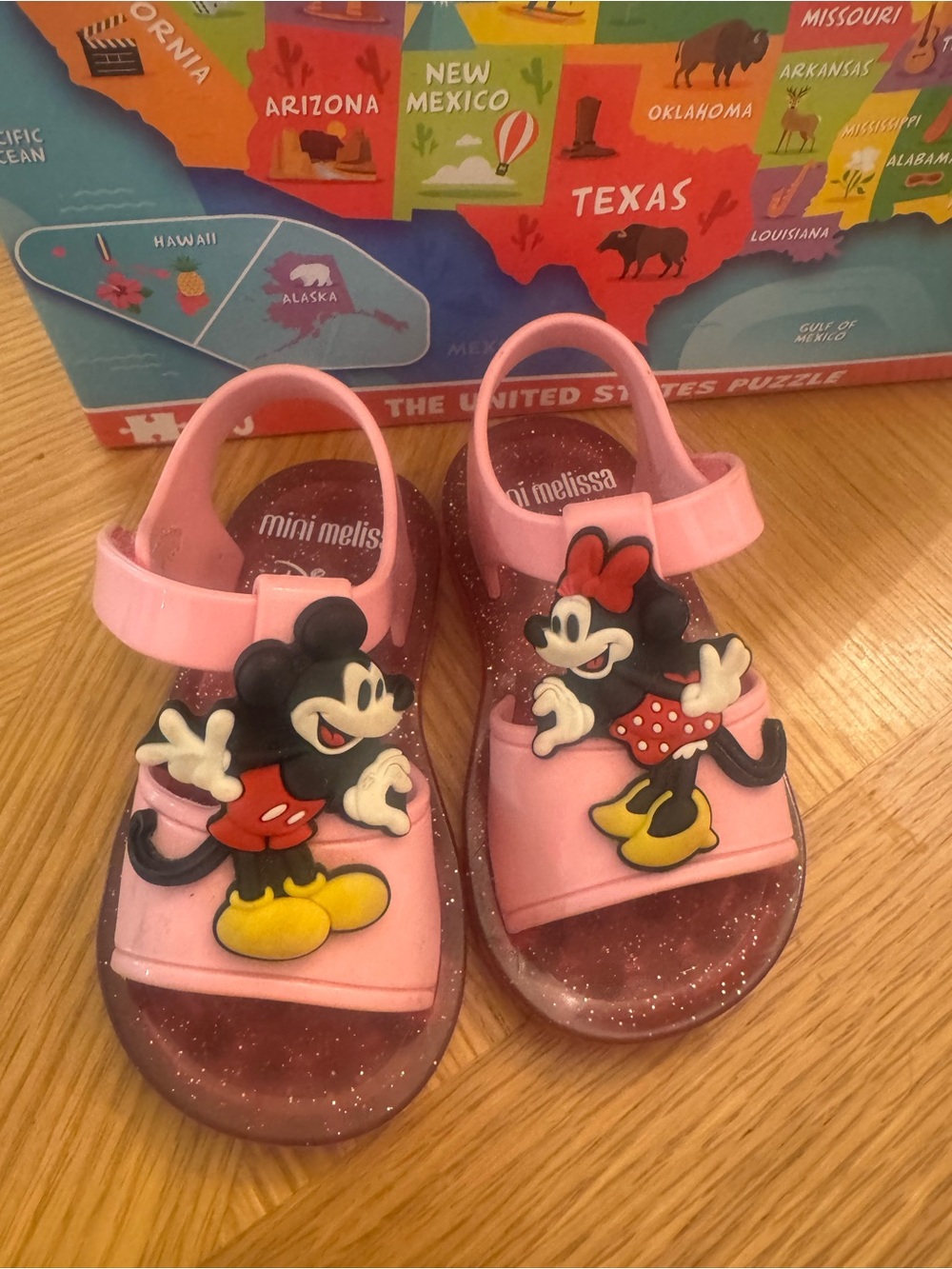 Mini Melissa Pink Jelly Sandals with Mickey & Minnie
